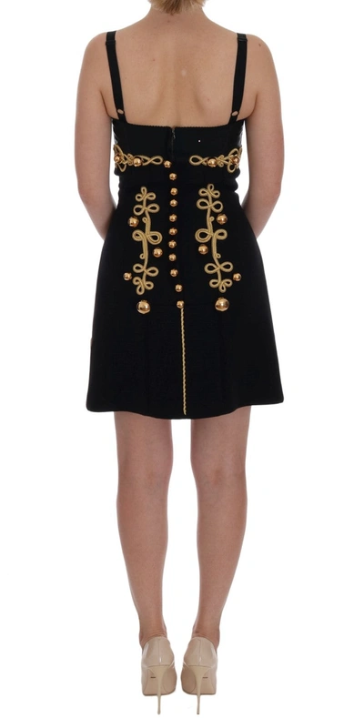 Shop Dolce & Gabbana Black Wool Stretch Gold A-line Women's Dress