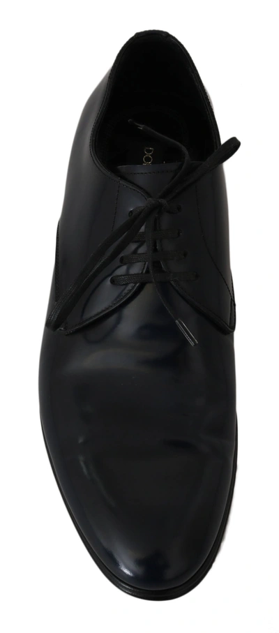 Shop Dolce & Gabbana Elegant Dark Blue Leather Derby Dress Men's Shoes
