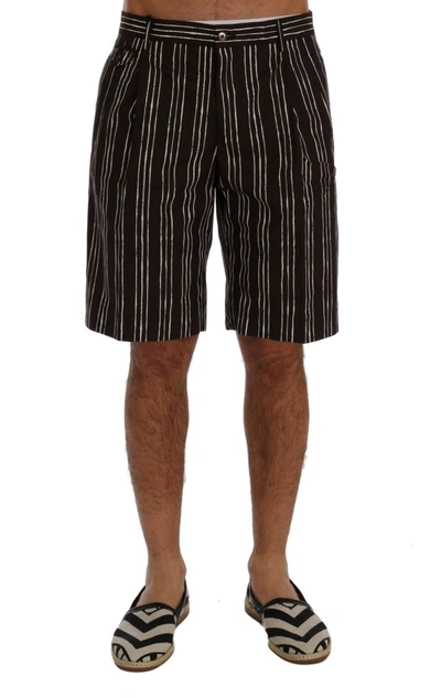 Shop Dolce & Gabbana Bordeaux White Striped Hemp Casual Men's Shorts