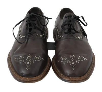 Shop Dolce & Gabbana Brown Leather Marsala Derby Studded Men's Shoes