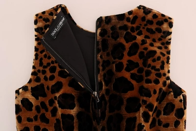 Shop Dolce & Gabbana Brown Leopard Print Silk Sheath Women's Dress