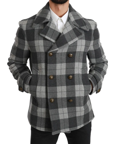 Shop Dolce & Gabbana Gray Check Wool Cashmere Coat Men's Jacket