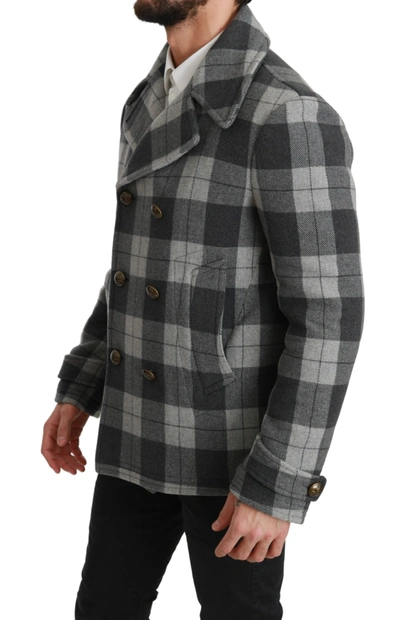 Shop Dolce & Gabbana Gray Check Wool Cashmere Coat Men's Jacket