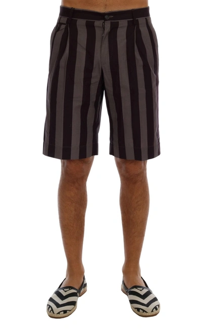 Shop Dolce & Gabbana Gray Purple Striped Cotton Men's Shorts In Multicolor