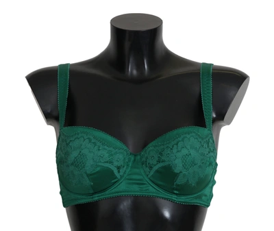 Shop Dolce & Gabbana Enchanting Green Floral Lace Silk Women's Bra