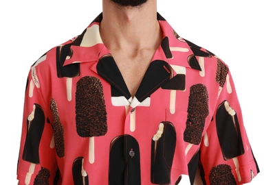 Shop Dolce & Gabbana Elegant Silk Blend Ice-cream Print Men's Shirt In Pink