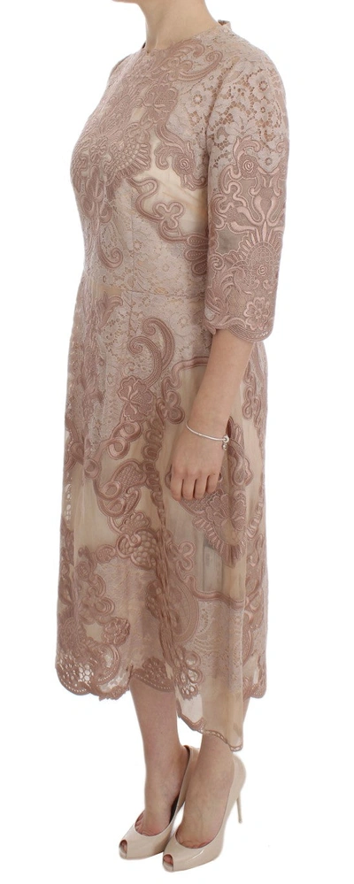 Shop Dolce & Gabbana Pink Silk Lace Ricamo Shift Gown Women's Dress