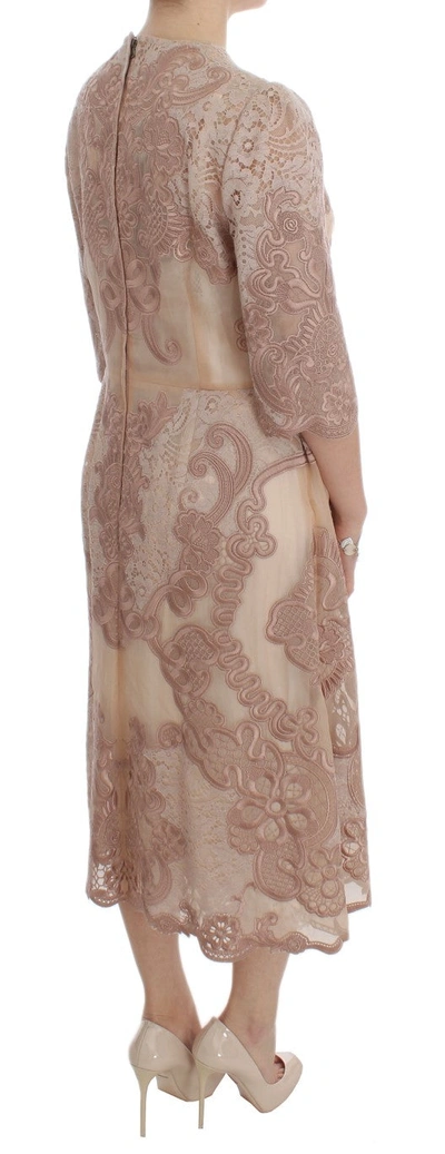 Shop Dolce & Gabbana Pink Silk Lace Ricamo Shift Gown Women's Dress