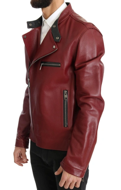 Shop Dolce & Gabbana Red Leather Deerskin Men's Jacket