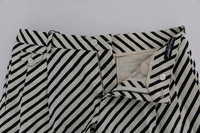 Shop Dolce & Gabbana White Black Striped Hemp Casual Men's Shorts In Black/white