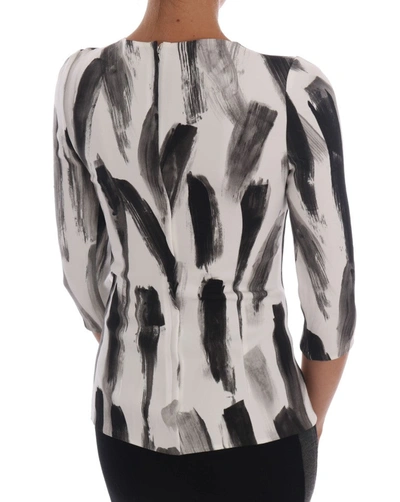 Shop Dolce & Gabbana White Black Striped Printed Blouse Women's Top In Black/white