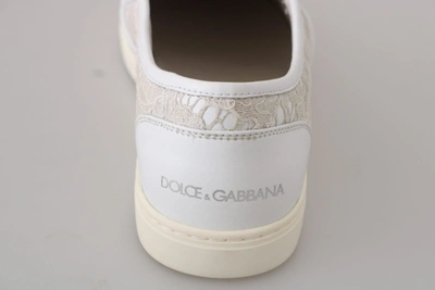 Shop Dolce & Gabbana White Leather Lace Slip On Loafers Women's Shoes