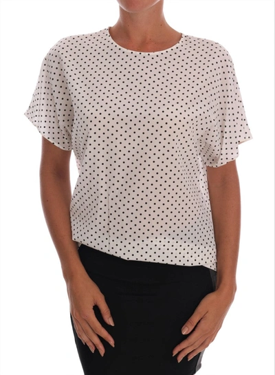 Shop Dolce & Gabbana White Polka Dotted Silk T-shirt Women's Top In Black/white