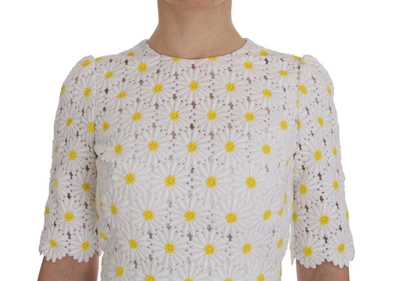 Shop Dolce & Gabbana White Sunflower Ricamo Sheath Women's Dress