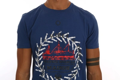 Shop Frankie Morello Blue Cotton Maison Men's T-shirt