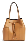 TORY BURCH 'Block-T' Leather Drawstring Tote