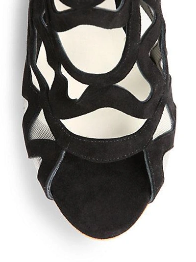 Shop Sophia Webster Mila Suede & Mesh Over-the-knee Cage Boots In Black