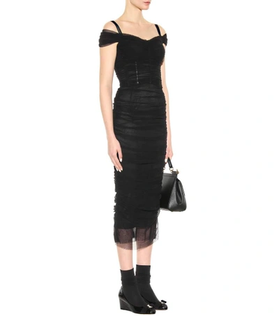 Shop Dolce & Gabbana Ruched Tulle Dress In Eero