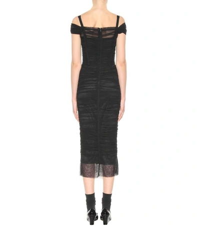 Shop Dolce & Gabbana Ruched Tulle Dress In Eero