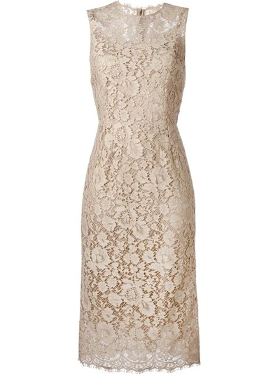 Dolce & Gabbana Floral Lace Fitted Dress In Pale Pink