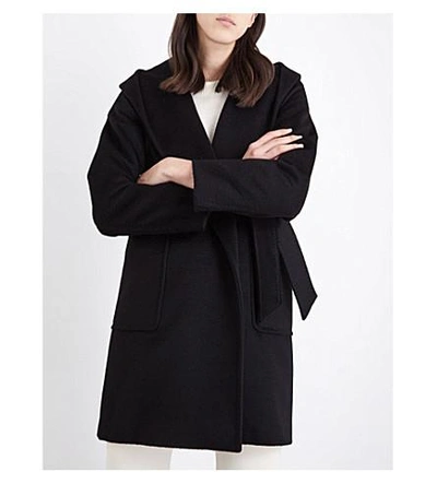 Shop Max Mara Rialto Hooded Camel Coat In Black