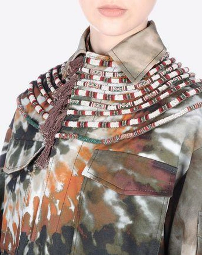 Shop Valentino Gabardine Pea Coat With Embroidery In Multicoloured