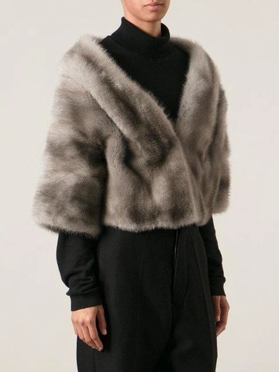 Shop Liska Cropped Mink Fur Coat - Neutrals