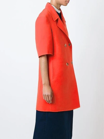 Shop Jil Sander Short Sleeve Double Breasted Coat - Red