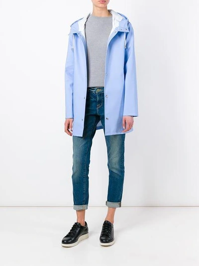 Shop Stutterheim Hooded Coat In Blue