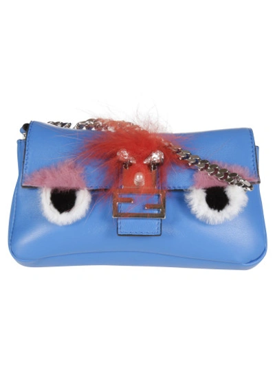 Shop Fendi Micro Leather "baguette" Crossbody Bag , Blue With Foldover Top, Magnetic Closure, Chain And St
