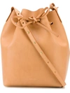 Mansur Gavriel Mini Tanned Leather Bucket Bag, Camel/fuchsia