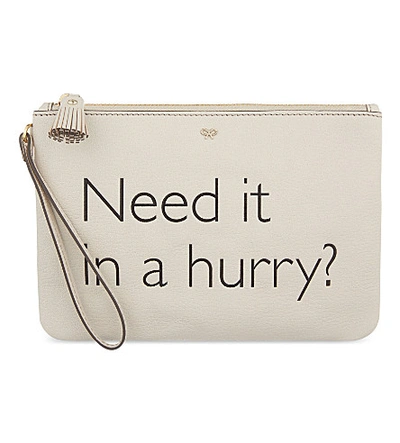 Anya Hindmarch In A Hurry Leather Pouch In Chalk