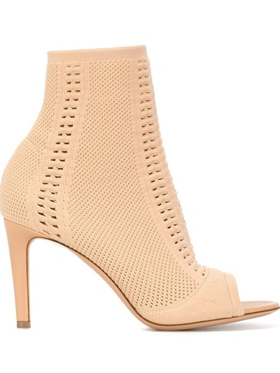 Gianvito Rossi Vires 105 Peep-toe Perforated Stretch-knit Ankle Boots In Nude Neutrals