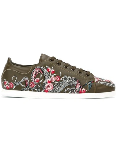 Alexander Mcqueen Embroidered Tattoo Sneakers In Military Green