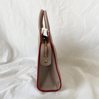 Pre-owned Aigner Cybill Dusty Beige Tote Bag Red Trim With Studded Strap In Used / Small / Dusty Rose