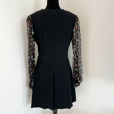 Pre-owned Alexander Mcqueen Black V Neck Dress With Buttons And Sheer Printed Sleeves In Default Title