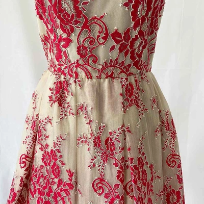 Pre-owned Alice And Olivia Alice & Olivia Red Embrodered Pleated Dress In Used / Us6 / Beige