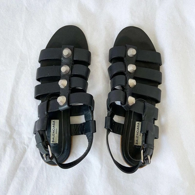 Pre-owned Balenciaga Black Leather Giant Gladiator Sandals, 38.5 In Used / 38.5 / Black