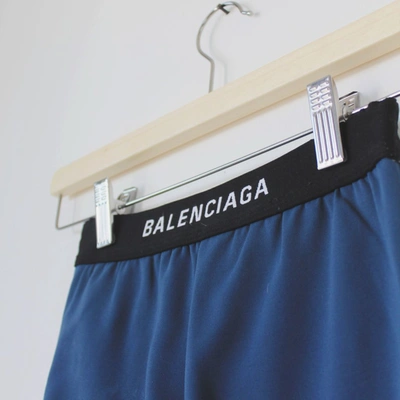 Pre-owned Balenciaga Blue Leggings With Logo On Waist Band In Default Title
