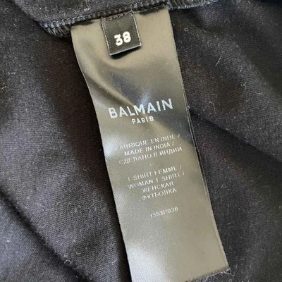 Pre-owned Balmain Black Logo Crystal Embellished Logo T Shirt In Used / Fr38 / Black