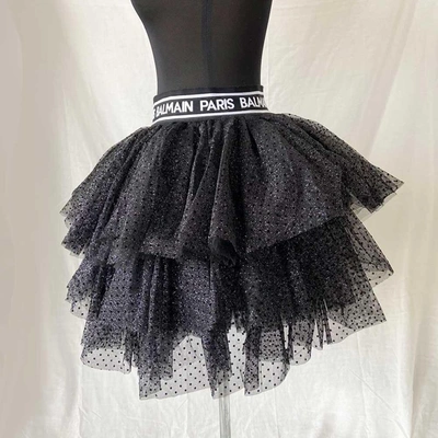 Pre-owned Balmain Glitter Tulle Mini Skirt (kids 16a) In Used / Kids 16a / Black