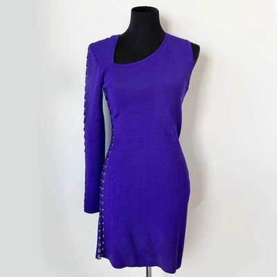 BALMAIN Pre-owned One-shoulder Lace-up Stretch-knit Mini Dress In Used / Fr38 / Purple