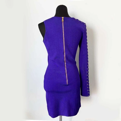 Pre-owned Balmain One-shoulder Lace-up Stretch-knit Mini Dress In Used / Fr38 / Purple