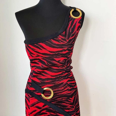 Pre-owned Balmain One-shoulder Zebra-print Mini Dress In Used / It38 / Red And Black