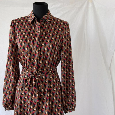 Pre-owned Bcbgmaxazria Printed Longsleeve Dress In Used / Xs / Multicolor
