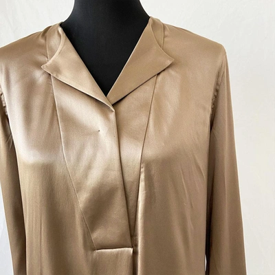 Pre-owned Brunello Cucinelli Bronze Silk Long Sleeve Blouse In Used / L / Brown