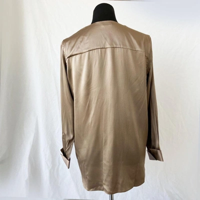Pre-owned Brunello Cucinelli Bronze Silk Long Sleeve Blouse In Used / L / Brown