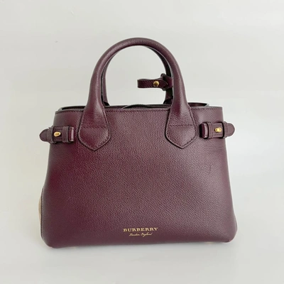 Burberry Burgundy/Beige Leather and House Check Fabric Small