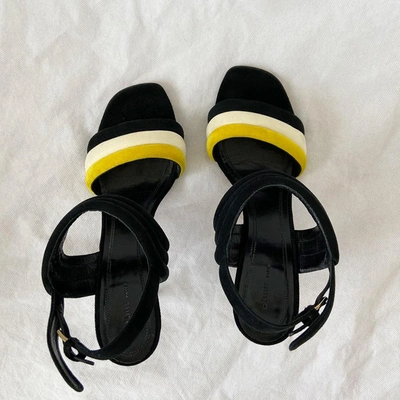 Pre-owned Celine Black And Yellow Suede Sandal Heels. 41 In Used / 41 / Black