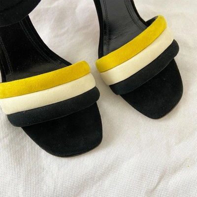 Pre-owned Celine Black And Yellow Suede Sandal Heels. 41 In Used / 41 / Black